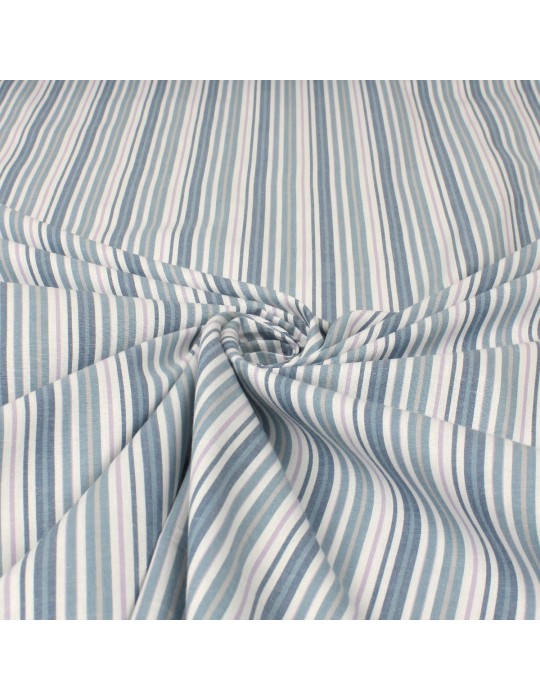 Tissu cretonne imprimé rayures bleu blanc