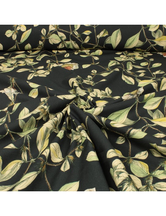 Tissu coton/viscose imprimé floral noir