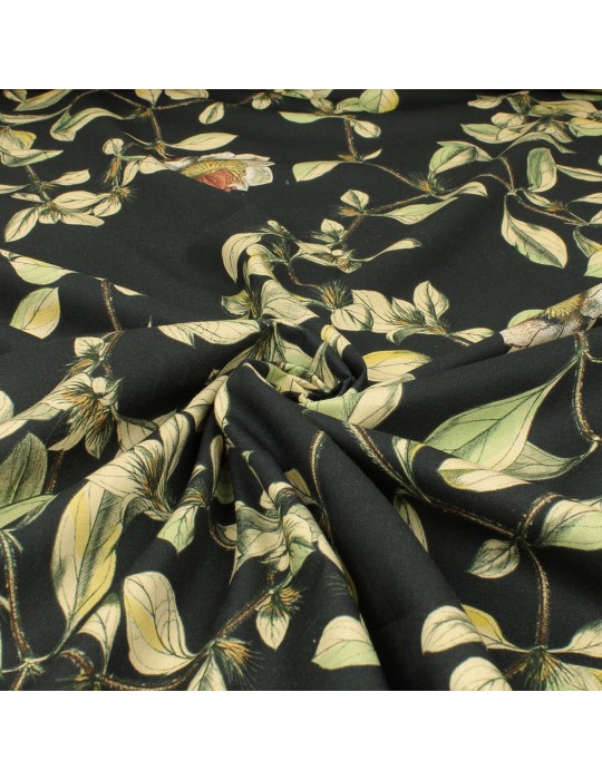 Tissu coton/viscose imprimé floral noir