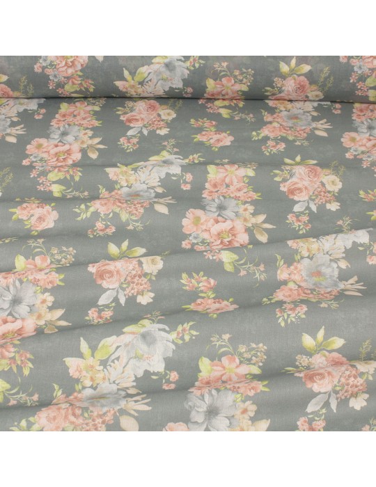 Tissu coton imprimé floral gris