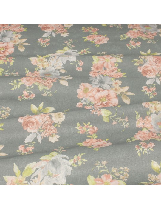 Tissu coton imprimé floral gris