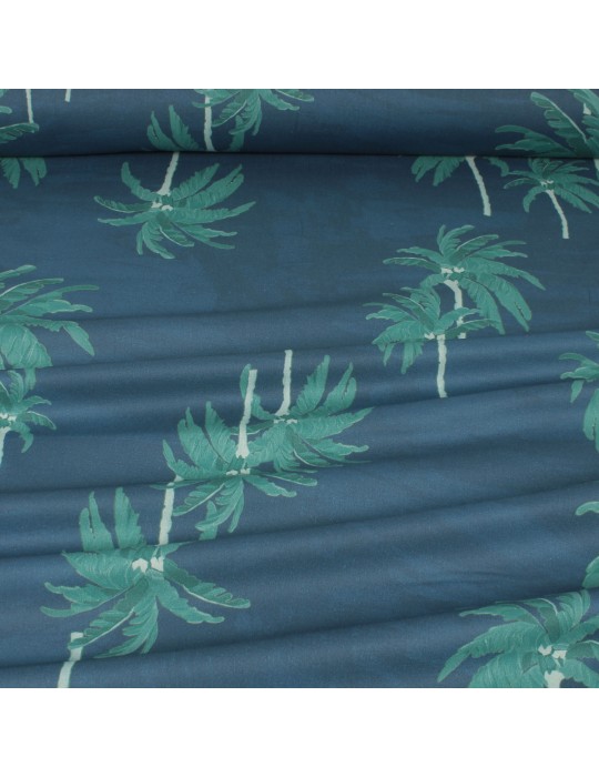 Tissu coton imprimé tropical palmiers bleu