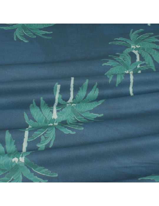 Tissu coton imprimé tropical palmiers bleu