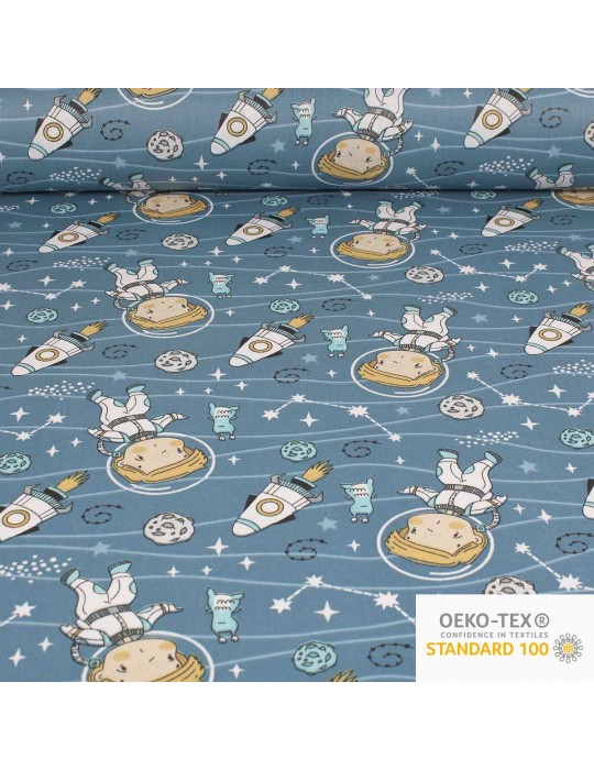 Coupon tissu cretonne astronaute 300 x 150 cm bleu