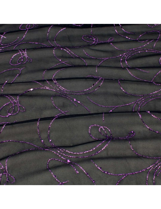 Tissu résille paillettes violet/noir