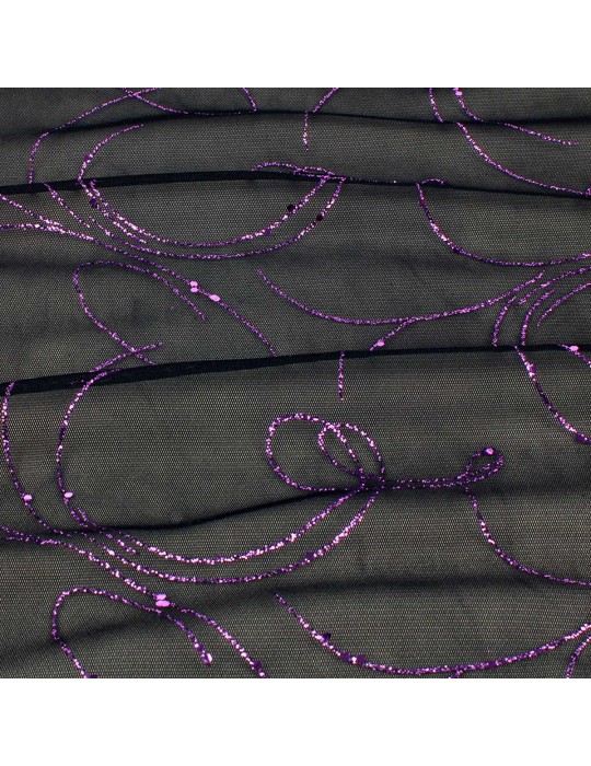 Tissu résille paillettes violet/noir