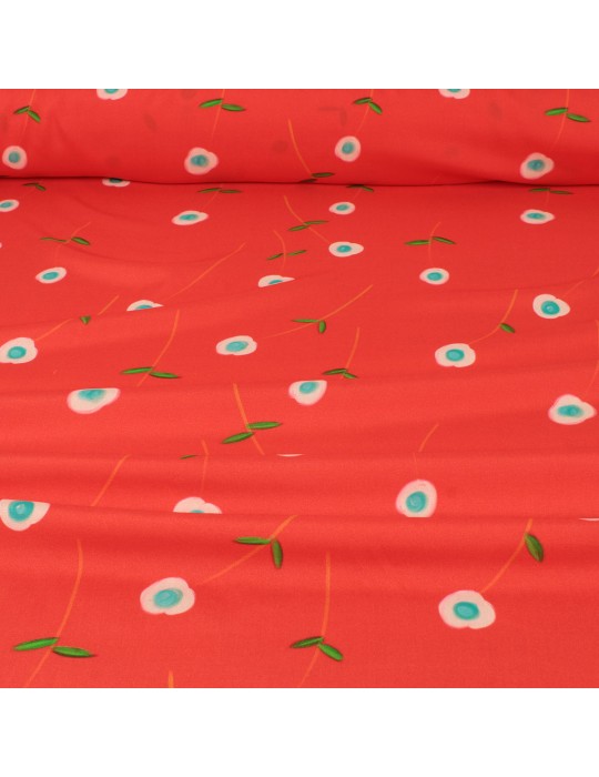 Tissu viscose imprimé fleurs rouge