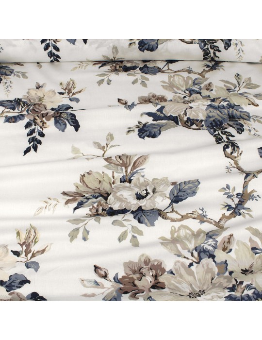 Tissu cretonne imprimé floral blanc