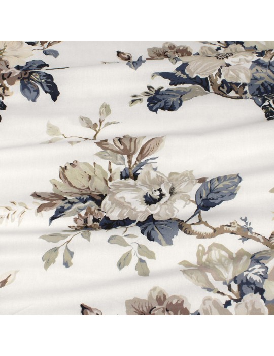 Tissu cretonne imprimé floral blanc