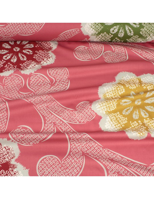 Tissu cretonne imprimé grandes fleurs rose