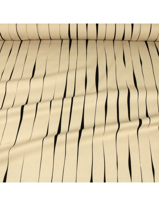 Tissu cretonne imprimé rayures ondulées beige