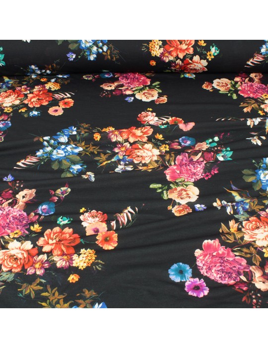 Tissu jersey imprimé fleurs noir