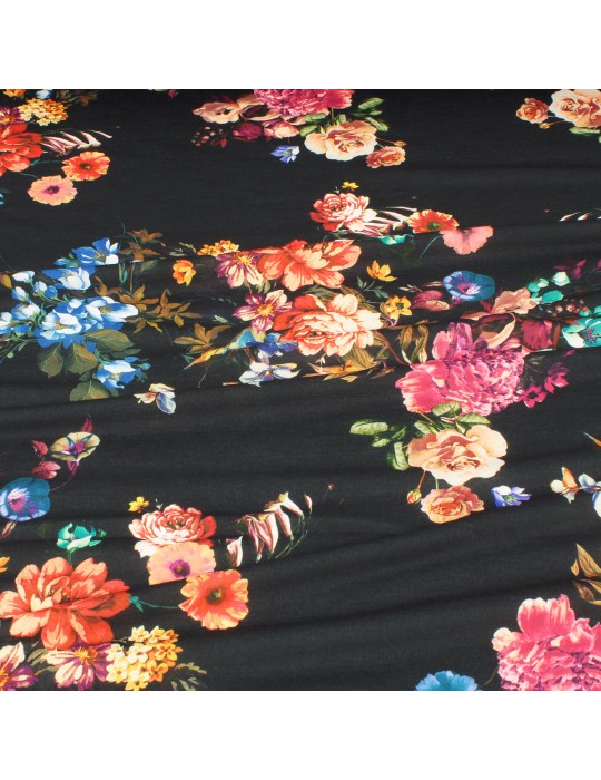 Tissu jersey imprimé fleurs noir