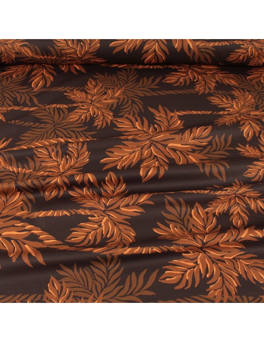 Tissu cretonne imprimé feuilles marron