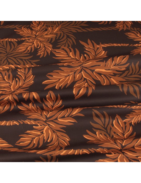 Tissu cretonne imprimé feuilles marron