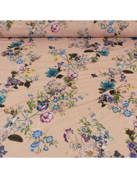 Tissu jersey imprimé fleurs rose/parme