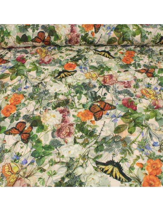 Tissu jersey imprimé papillon vert/orange