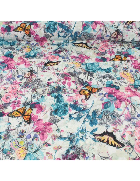 Tissu jersey imprimé papillon bleu/rose