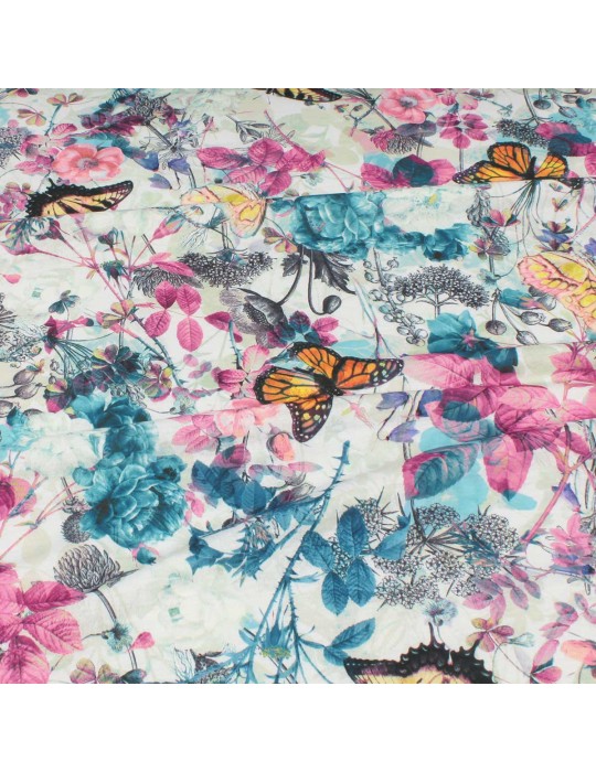 Tissu jersey imprimé papillon bleu/rose