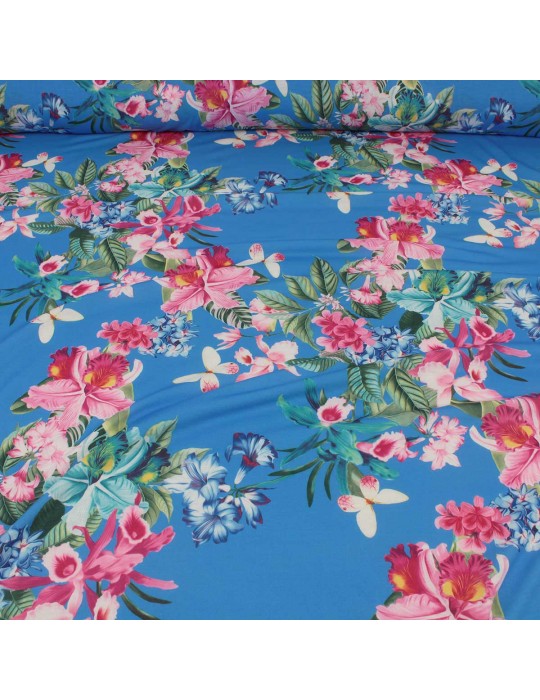 Tissu jersey imprimé papillon rose/turquoise