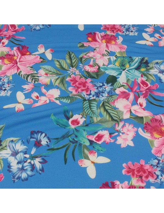 Tissu jersey imprimé papillon rose/turquoise