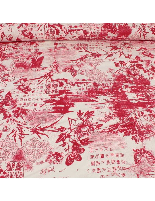 Tissu jersey imprimé asiatique écru/rouge