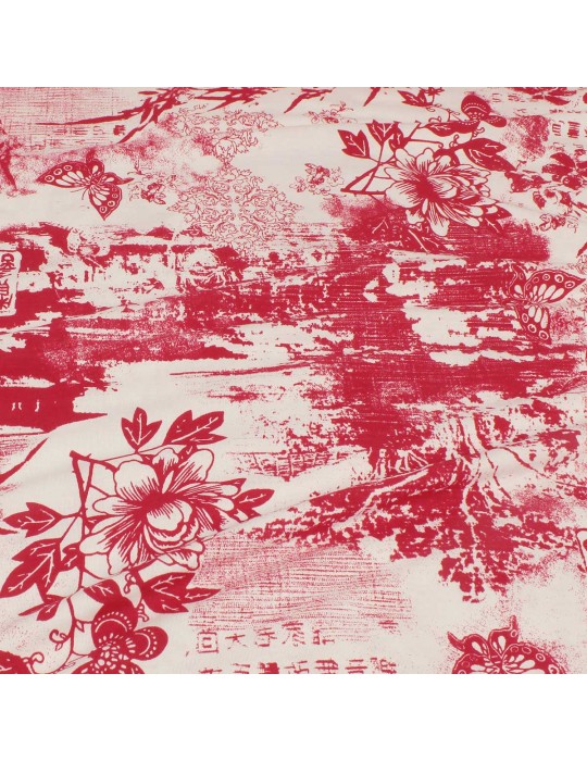 Tissu jersey imprimé asiatique écru/rouge