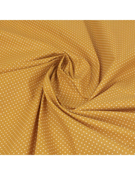 Coupon tissu cretonne à pois fond moutarde 300 x 150 cm