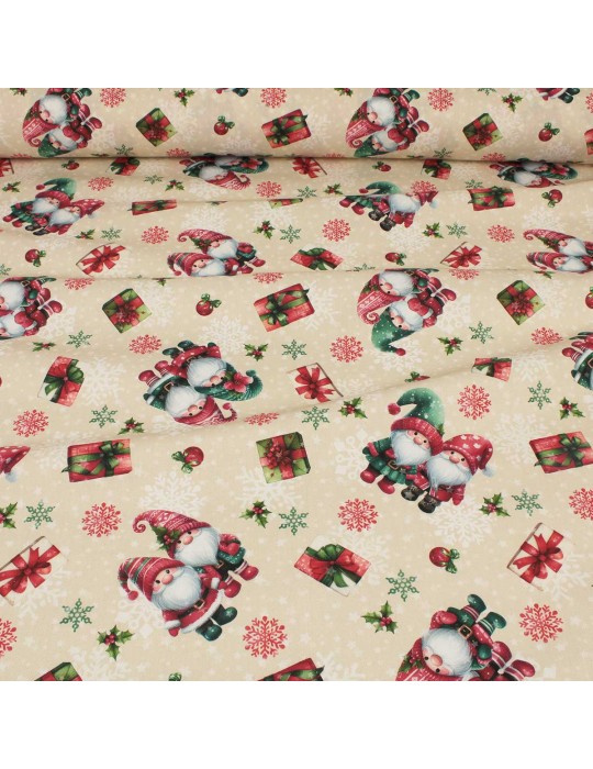 Tissu demi panama lutins de Noël