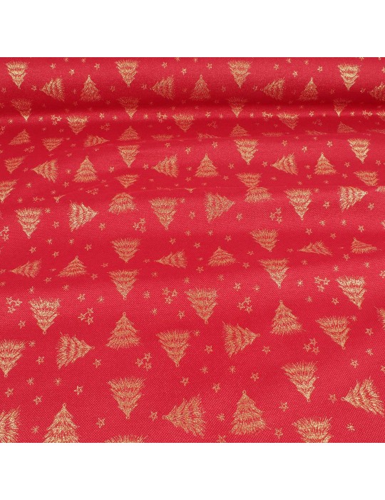 Tissu jacquard de Noël doré/rouge