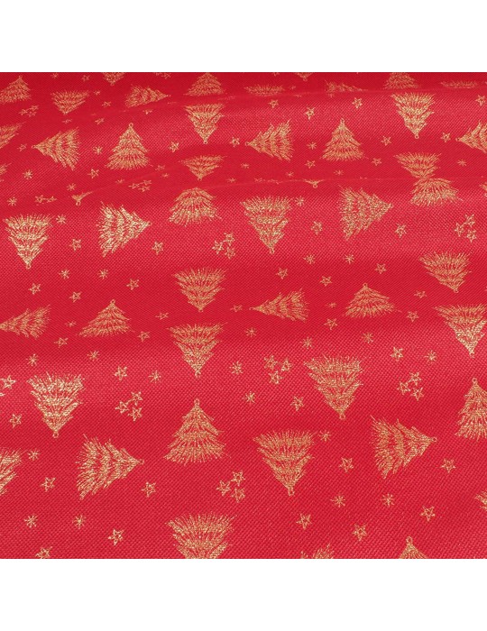 Tissu jacquard de Noël doré/rouge