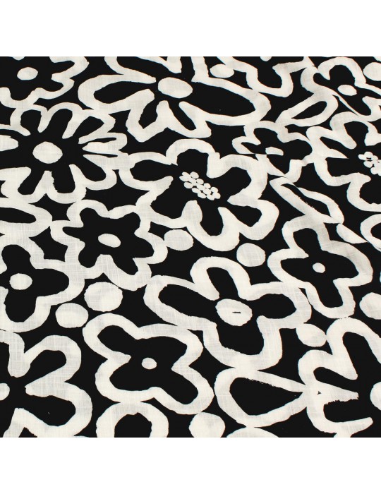 Coupon coton végétal/géométrique noir 200 x 140 cm