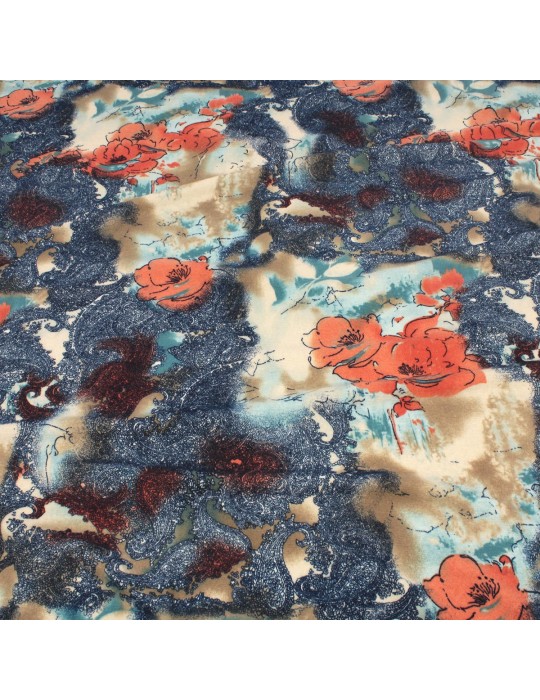 Coupon jersey fleurs bleu  200 x 145 cm