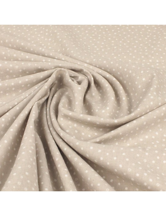 Tissu cretonne à pois beige