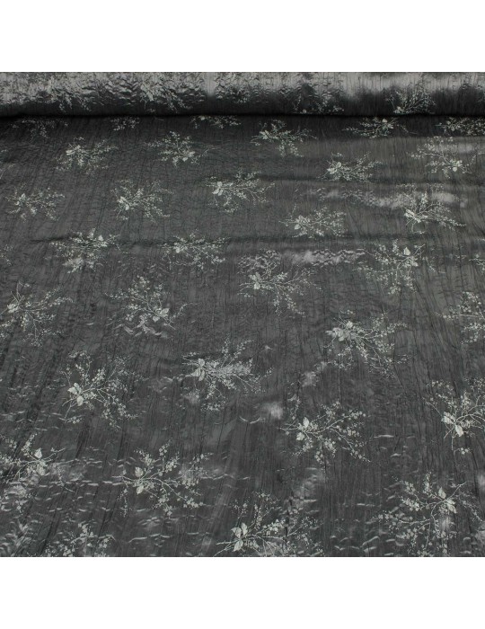 Tissu viscose fleurs noir/kaki