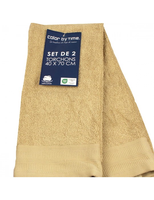 Set de 2 torchons beige 40 x 70 cm