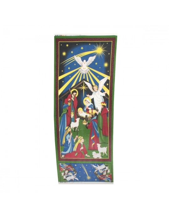 Panneau cretonne crèche de Noël 60 x 150 cm