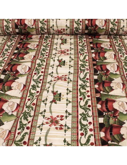 Tissu cretonne Père Noël vert/rouge