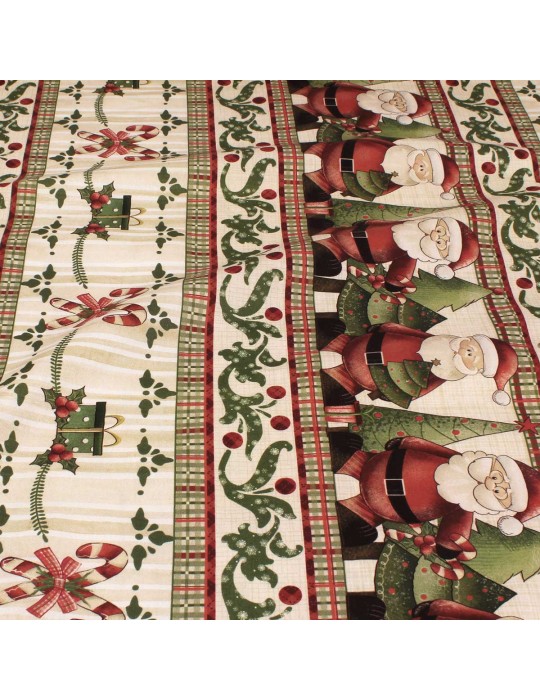 Tissu cretonne Père Noël vert/rouge