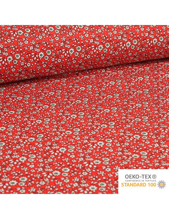 Tissu coton petites fleurs rouge