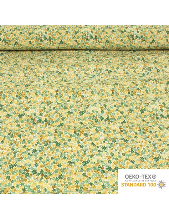 Tissu coton petites fleurs vertes/jaunes