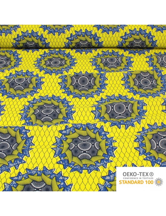 Coupon tissu africain jaune/bleu  300 x 150 cm