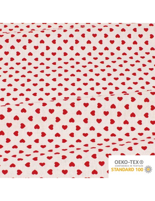 Coupon coton petits cœurs rouge/blanc 50 x 150 cm