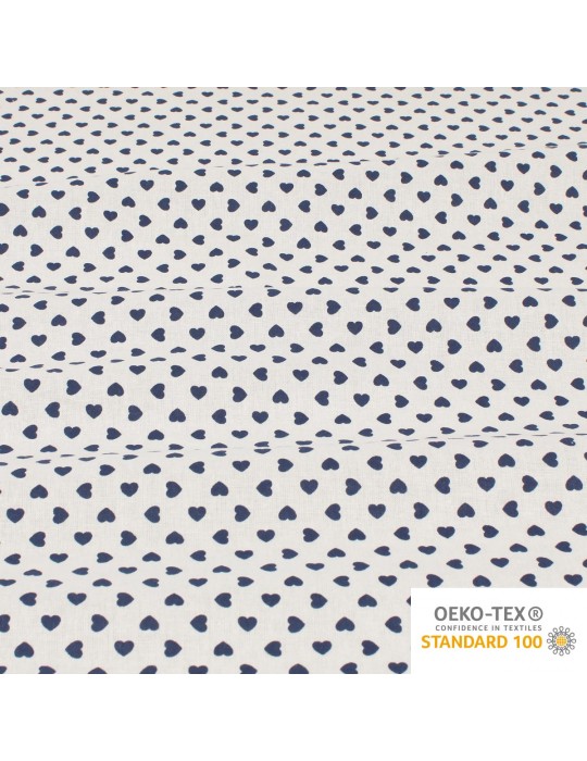 Coupon coton petits cœurs bleu/blanc 300 x 150 cm