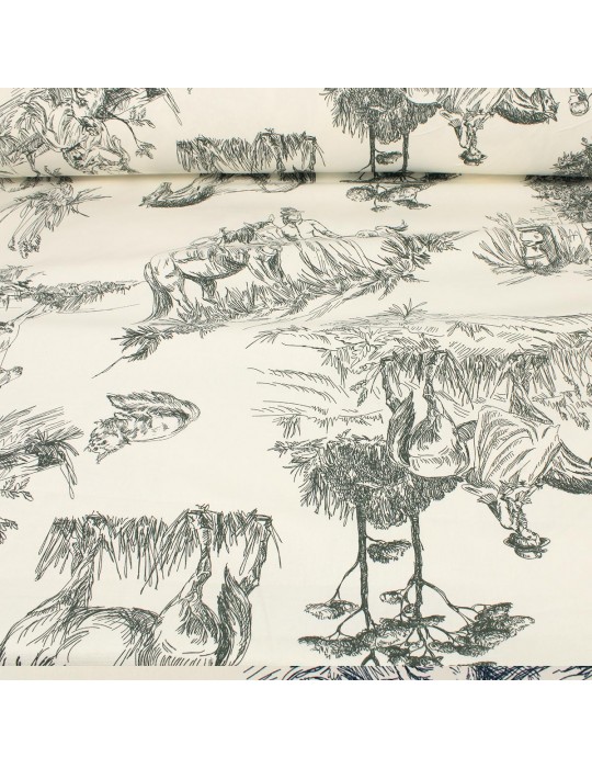 Toile de jouy grande largeur vert