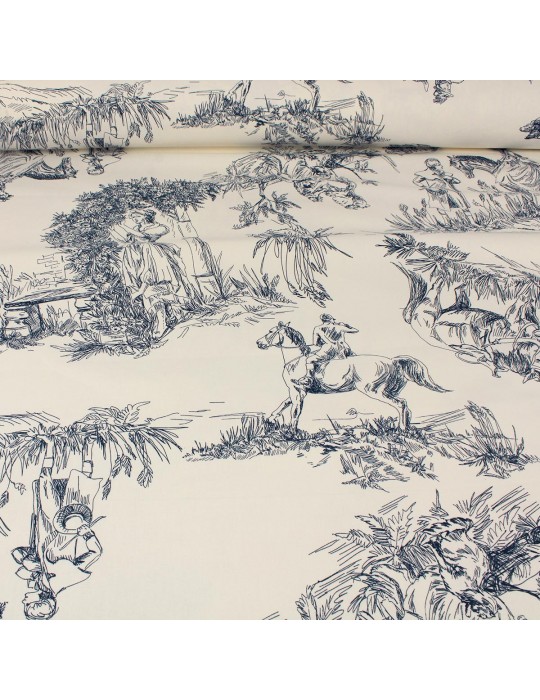 Toile de jouy grande largeur bleu