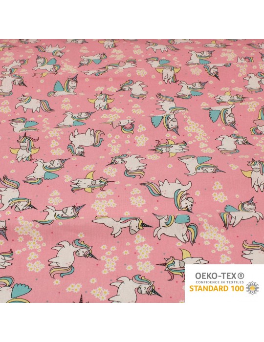 Coupon coton licorne rose 50 x 150 cm