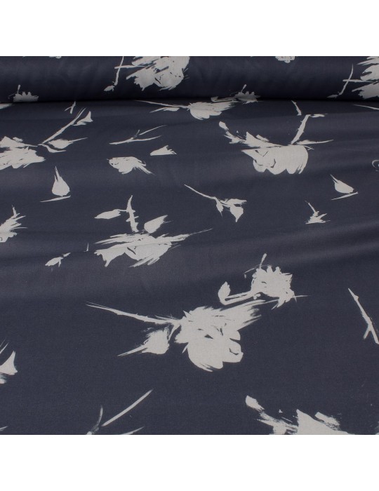 Tissu coton imprimé floral bleu marine