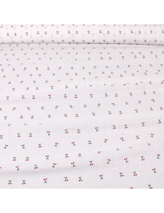 Tissu cretonne cerise blanc