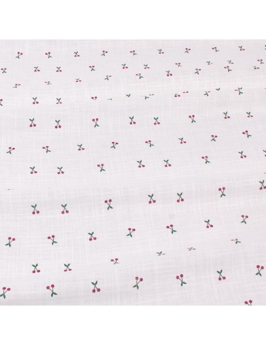 Tissu cretonne cerise blanc